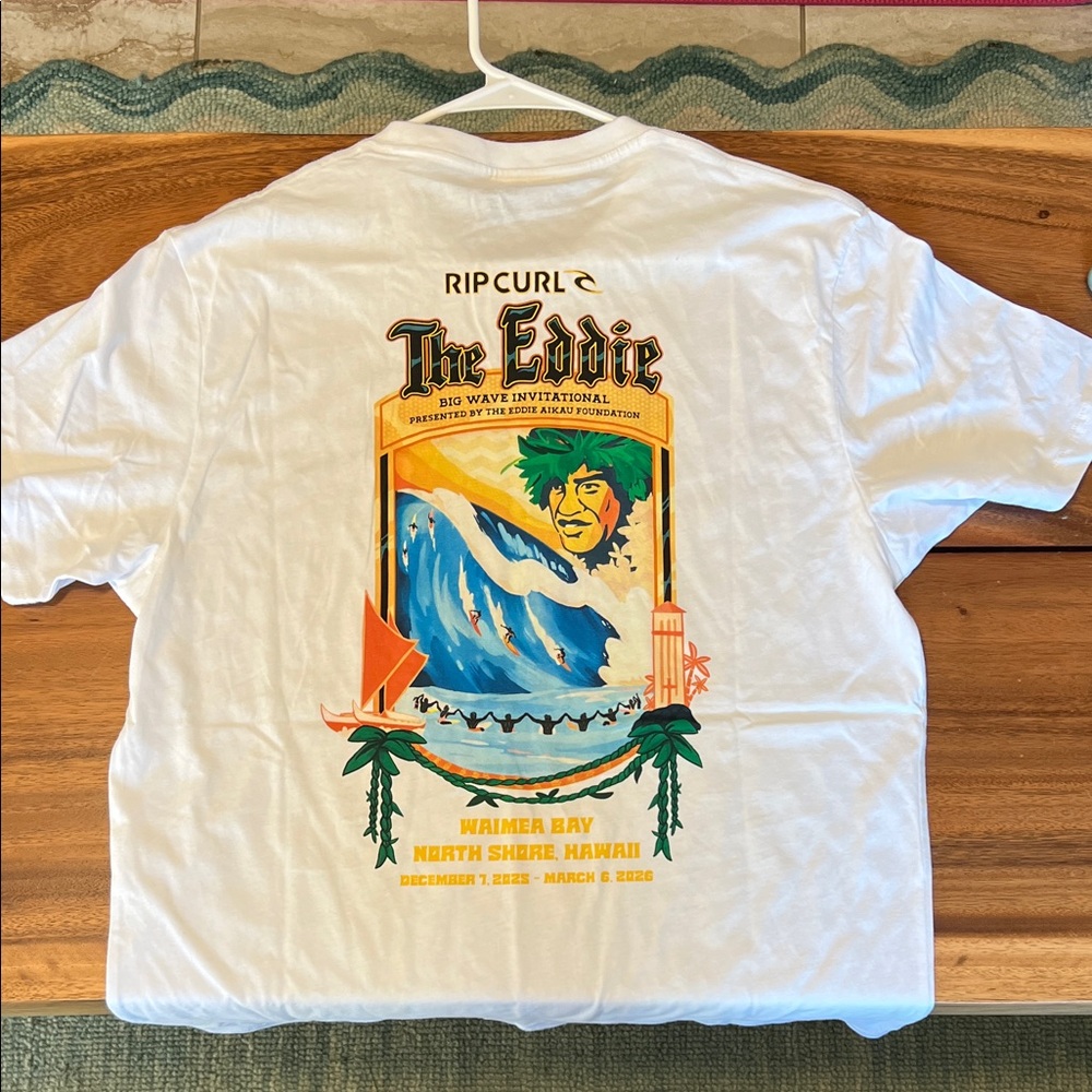 Rip Curl ‘The Eddie’ Big Wave White T-Shirt with Waimea Bay Graphic - NEW